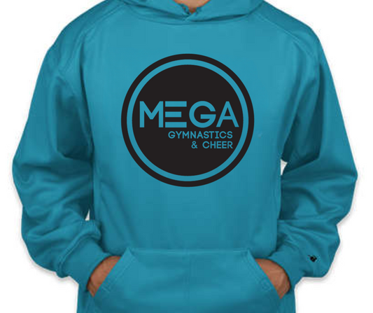 MEGA Full Chest Logo Black -  Electric Blue Performance Hoodie