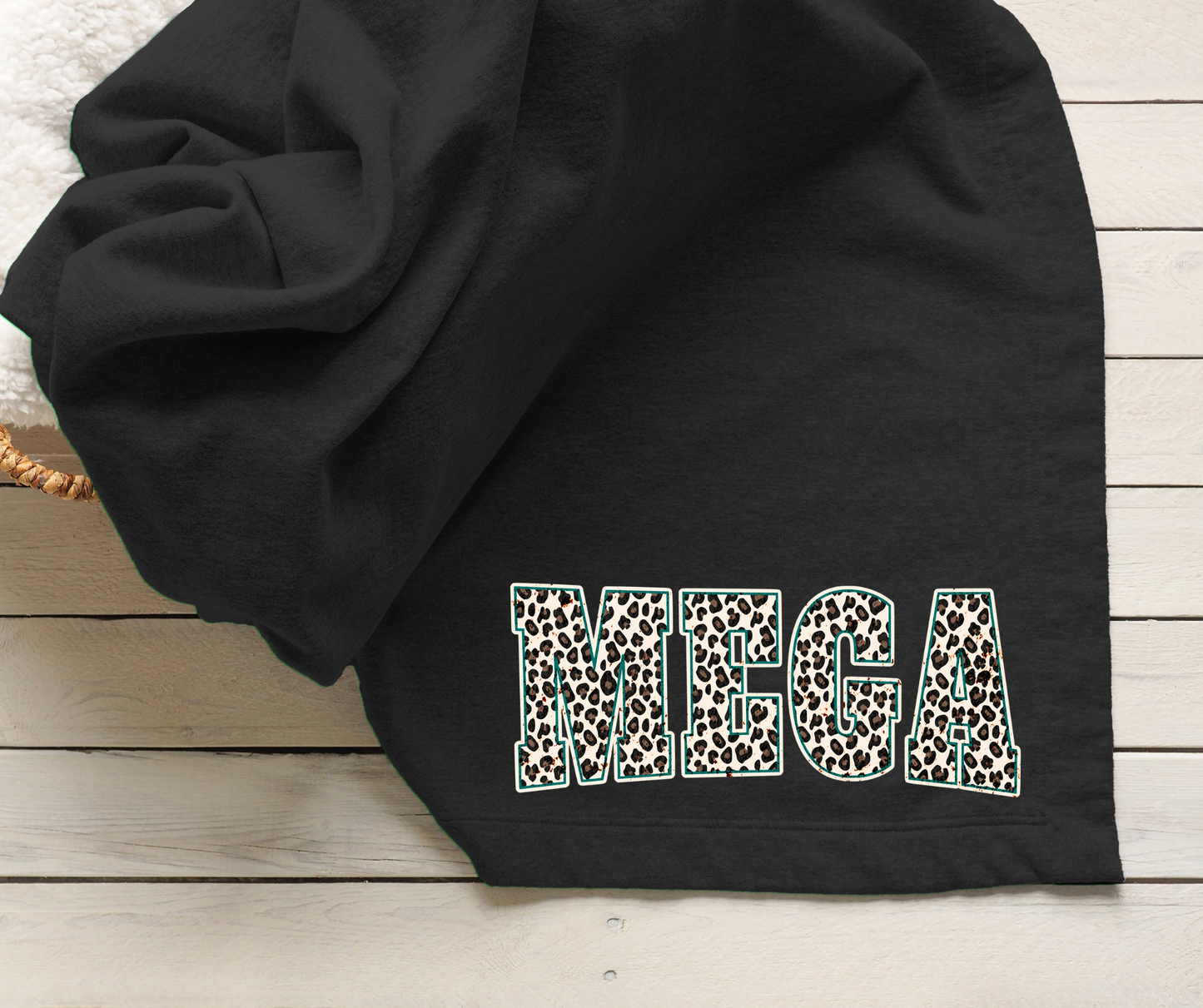 Leopard MEGA Block Letters Teal Outline Blankets