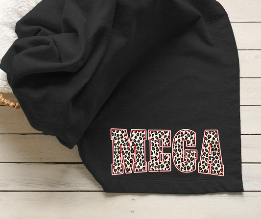 Leopard MEGA Block Letters Red Outline Blankets