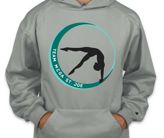 MEGA Gymnastics FULL CHEST Logo Grey Performance Hoodie